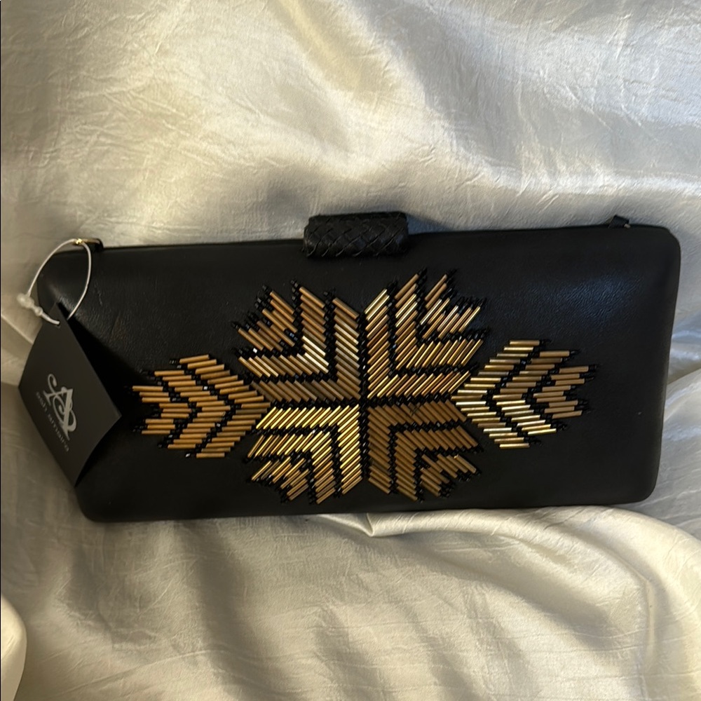 Chic Ash Amaira Black Clutch with Gold Embellishments